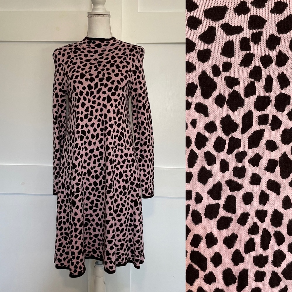 Ann Taylor Pink Brown Leopard Print Sweater Dress Size Small